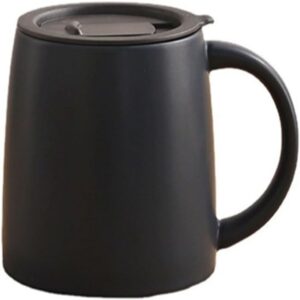 13.5Oz Round Simple Ceramic Mug With Lid And Straw Item No#30536