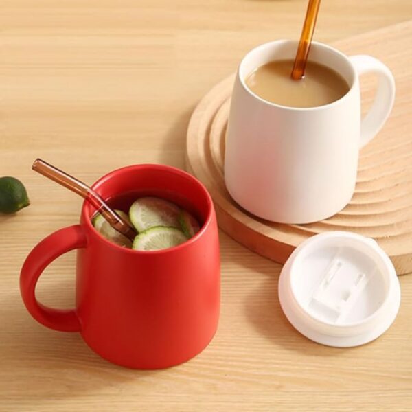 13.5Oz Round Simple Ceramic Mug With Lid And Straw Item No#30536 - Image 3