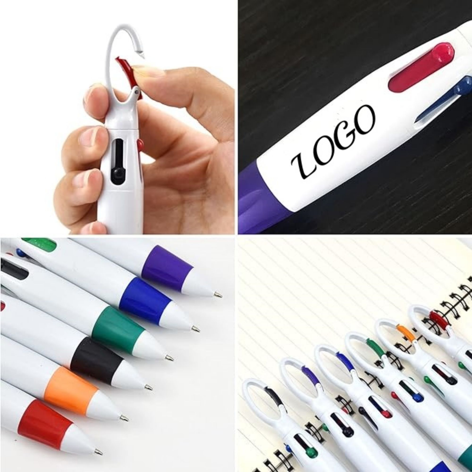 4-In-1 Multi-Colored Ink Ballpoint Pens With Carabiner Clip Item No#30573 - Image 3