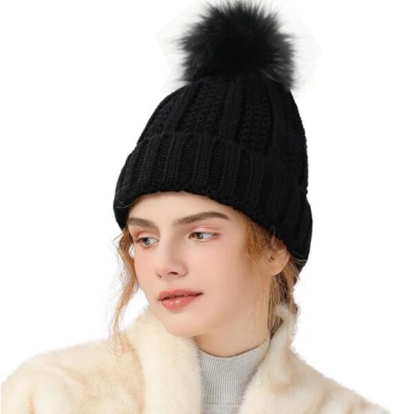 Winter Knitted Beanie Hat With Fur Pom Item No#30849 - Image 5