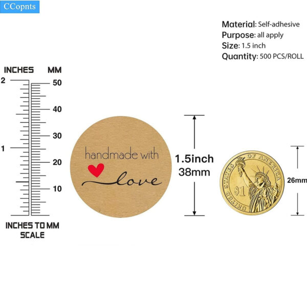 Kraft Handmade With Love Stickers Roll Item No#31055 - Image 2