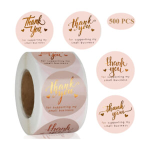 Pink Foil Thank You Stickers Item No#31060