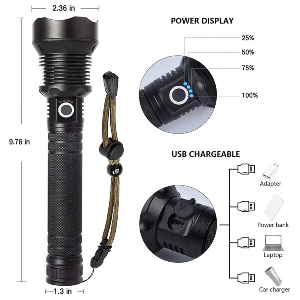 Super Bright Rechargeable Led Flashlight Item No#31076 - Image 2