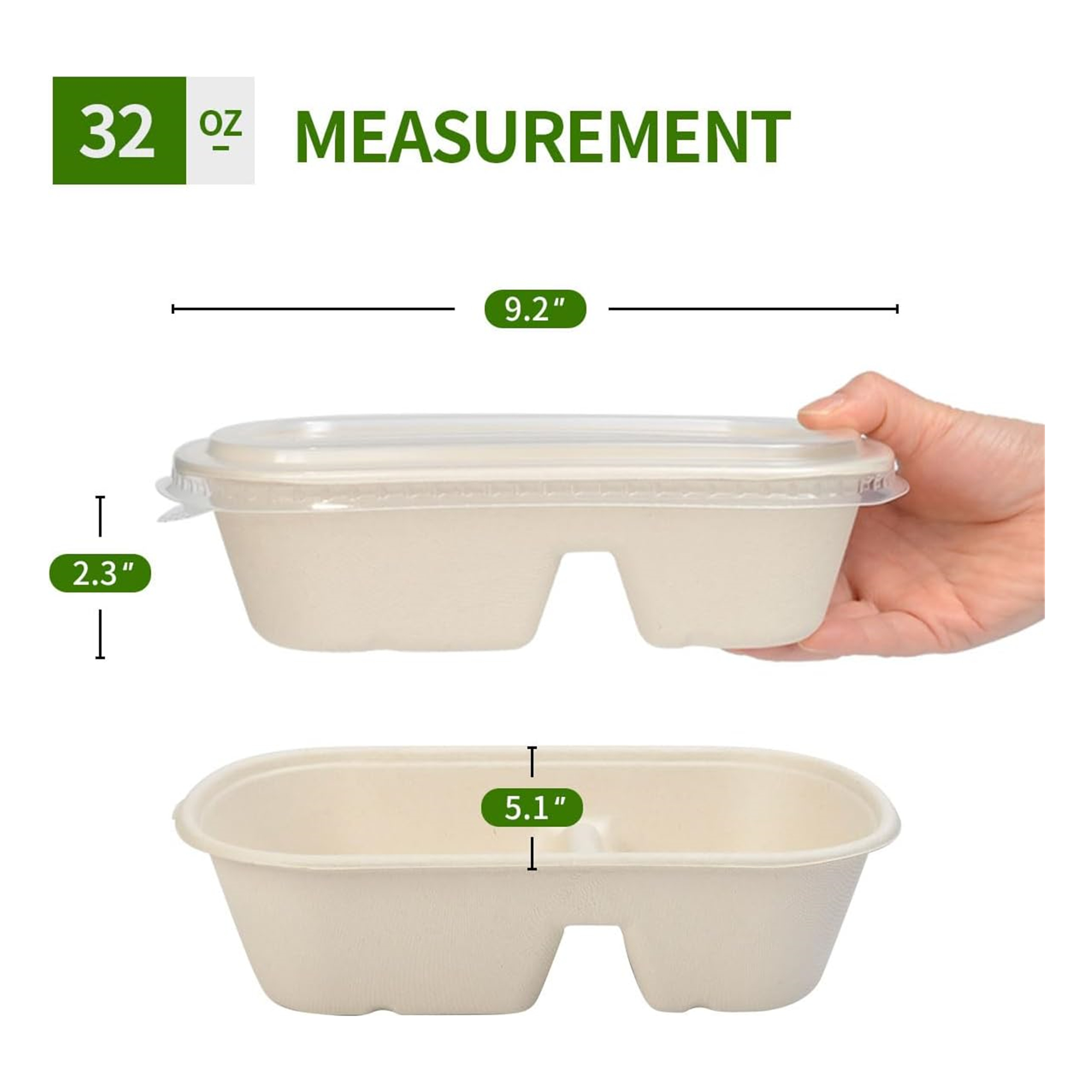 32 Oz Large 2 Compartment Paper Bowls With Lids Item No#31258 - Image 2