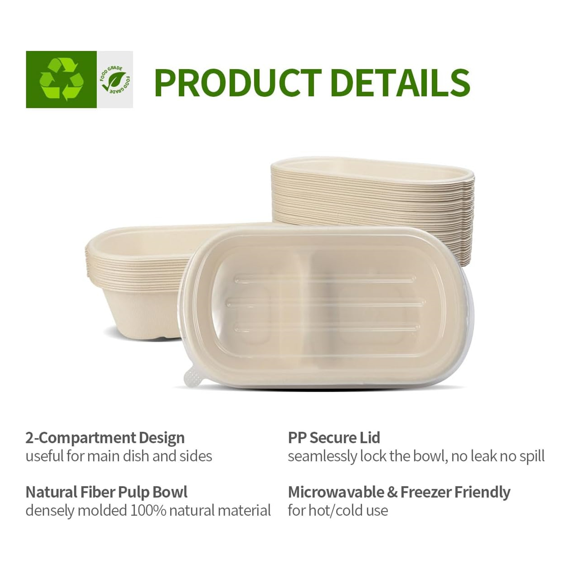 32 Oz Large 2 Compartment Paper Bowls With Lids Item No#31258 - Image 3
