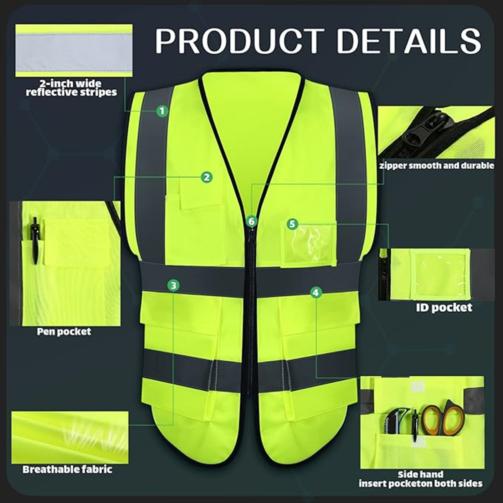 Safety Vest With Reflective Strips Item No#30283 - Image 4