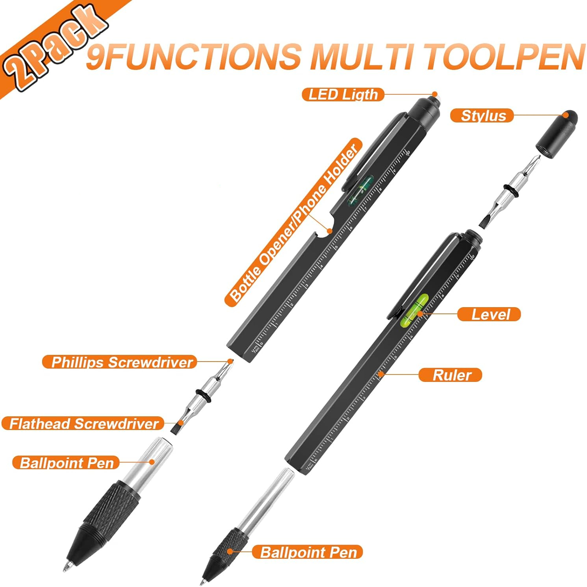 2 Pack 9 In 1 Multifuntional Tool Pen Set Item No#30232 - Image 2