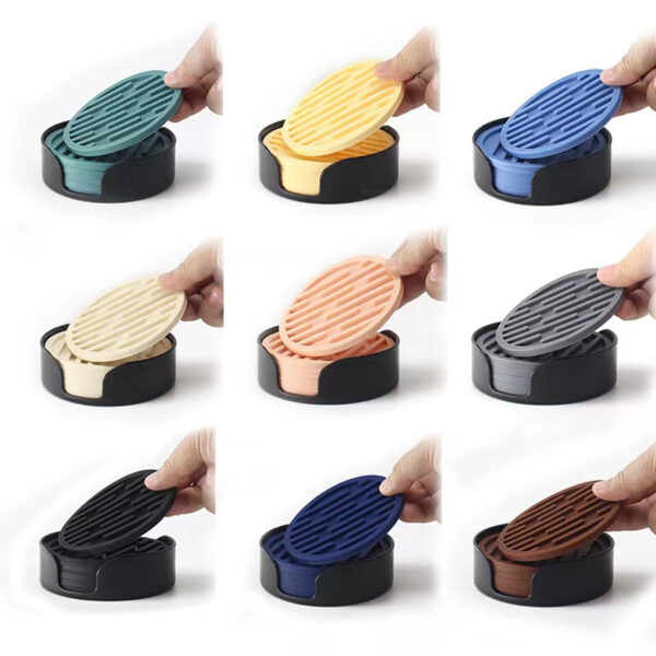 Set Of 6 Silicone Coasters For Drinks With Holder Item No#30063 - Image 2