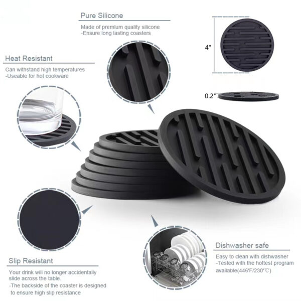 Set Of 6 Silicone Coasters For Drinks With Holder Item No#30063 - Image 3