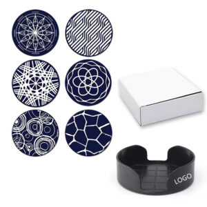 6Pcs Reusable Figure Silicone Drink Coasters Set With Holder Item No#30064