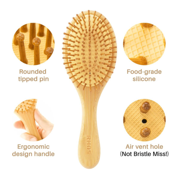 Oval Bamboo Paddle Hair Brush With Bamboo Bristles For Men Women Item No#30073 - Image 3