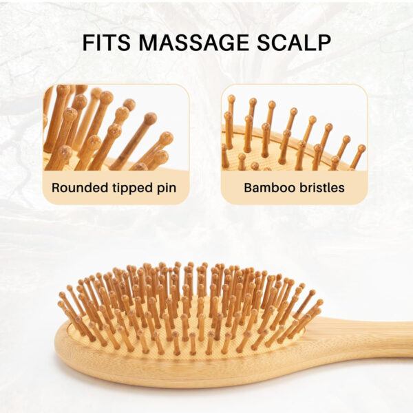 Oval Bamboo Paddle Hair Brush With Bamboo Bristles For Men Women Item No#30073 - Image 4