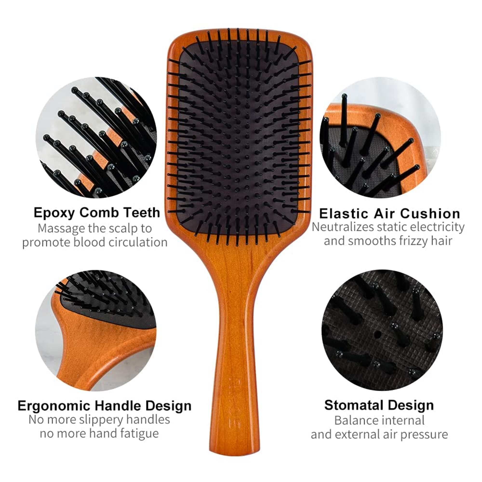 Wooden Paddle Hair Brush With Nylon Bristles For Men Women Item No#30075 - Image 2