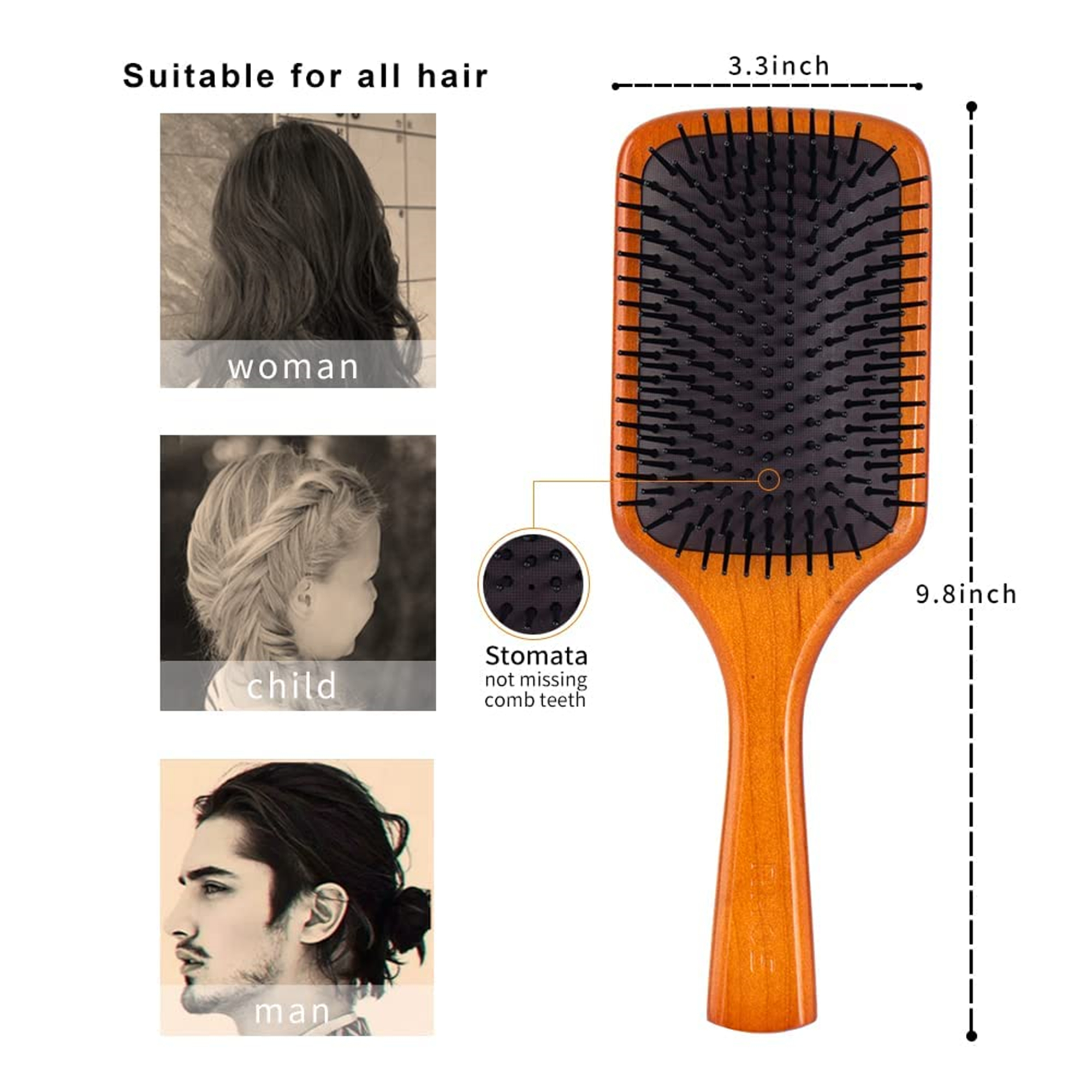 Wooden Paddle Hair Brush With Nylon Bristles For Men Women Item No#30075 - Image 3