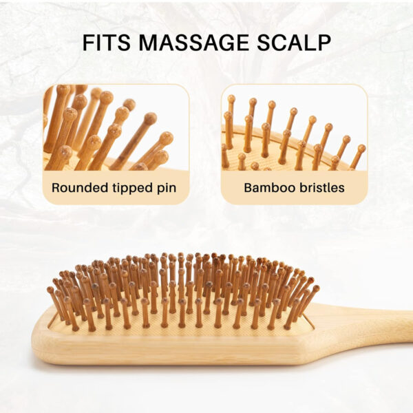 Square Bamboo Paddle Hair Brush With Bamboo Bristles For Men Women Item No#30076 - Image 3