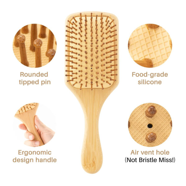 Square Bamboo Paddle Hair Brush With Bamboo Bristles For Men Women Item No#30076 - Image 4
