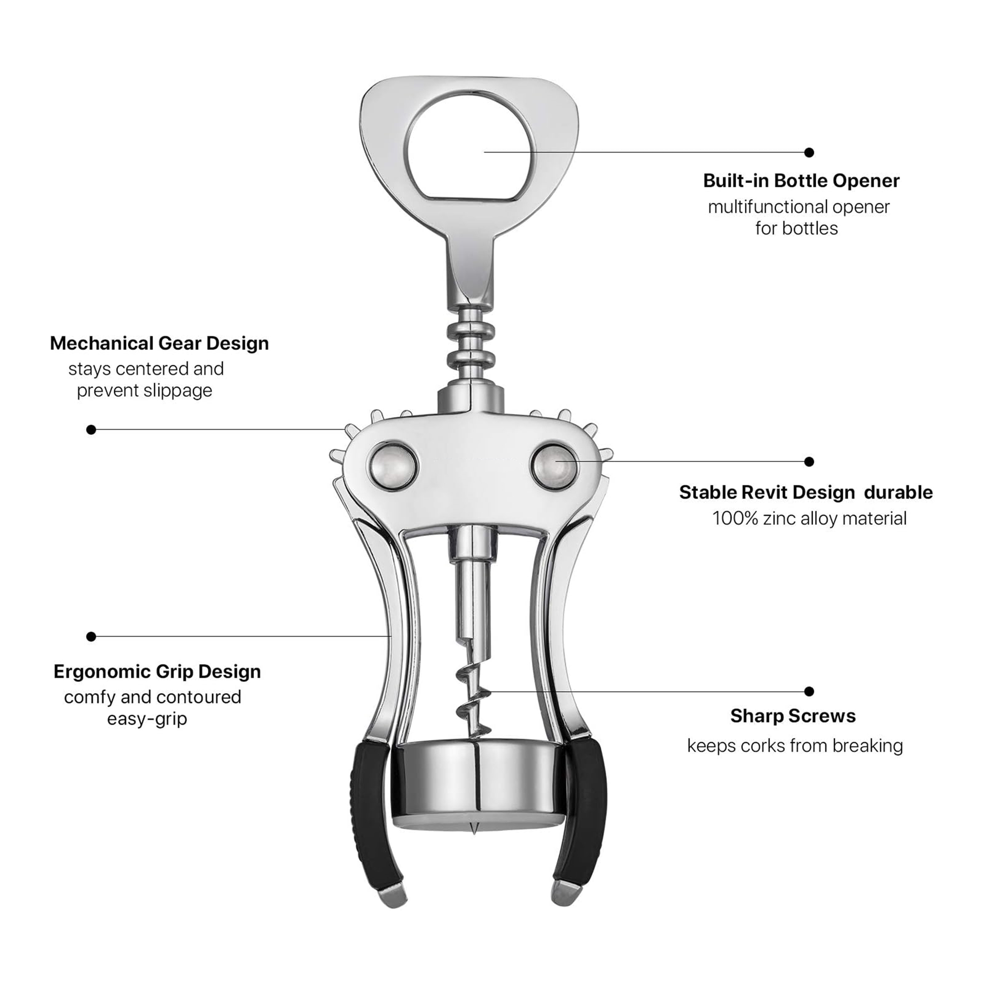Wing Corkscrew With Multifunctional Bottles Opener Item No#30116 - Image 5