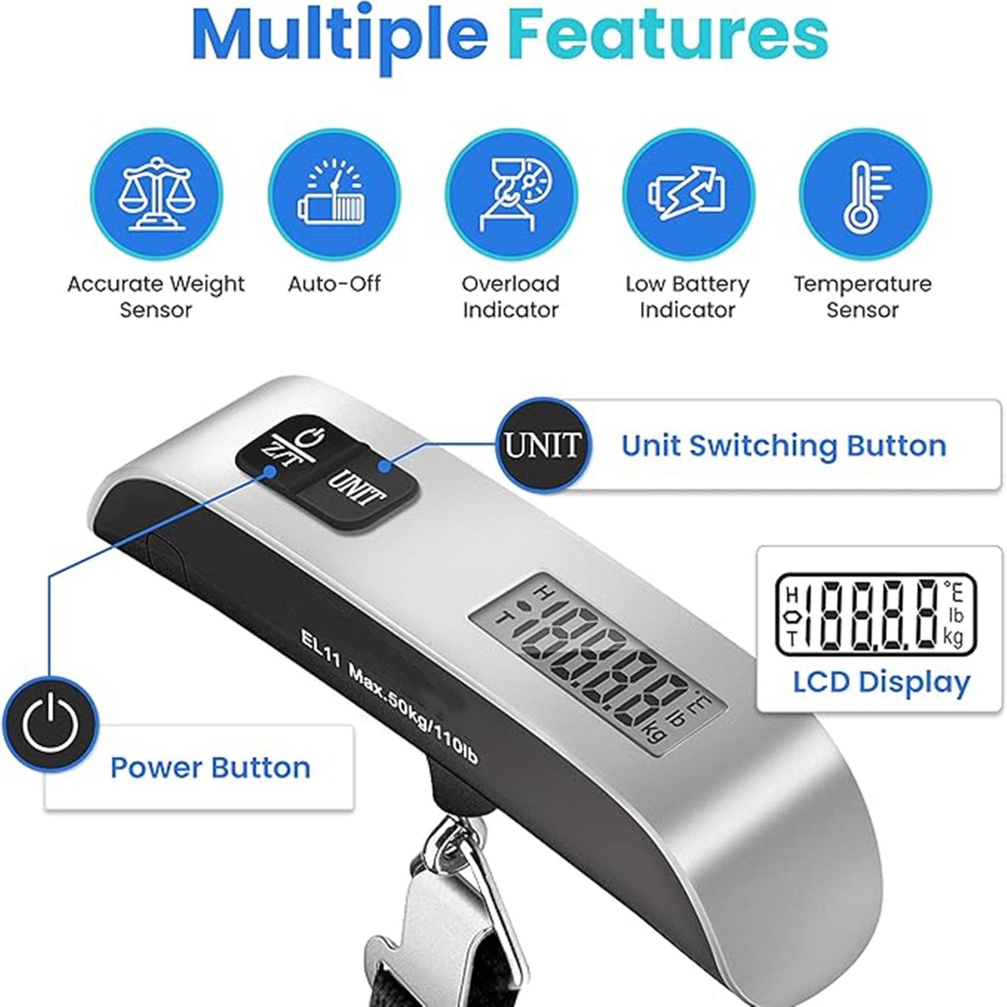 Portable Handheld Luggage Scale With Temperature Sensor Item No#30150 - Image 4