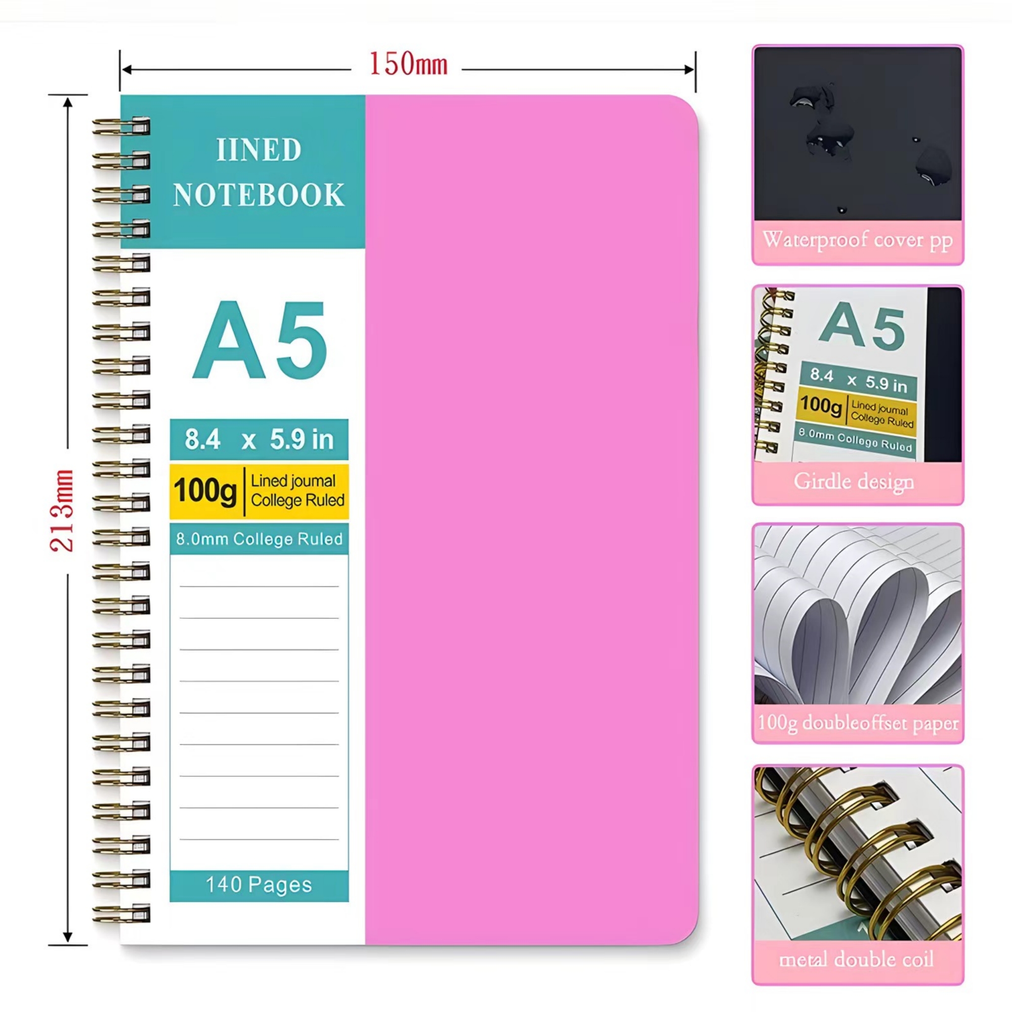 A5 Lined Spiral Journal Notebook Item No#31366 - Image 3