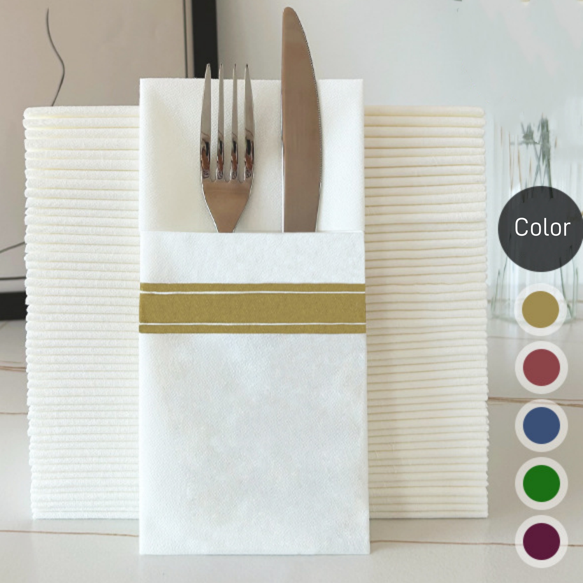 Dinner Napkins With Pocket And Gold Trim Lined Item No#31429 - Image 5