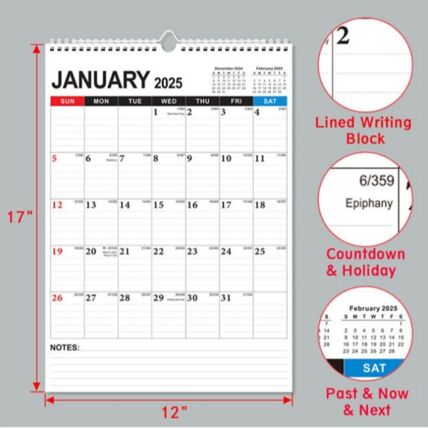 18 Months 17"*12" Simple Wall Calendar From Jan 2025 To June 2026 Item No#32054 - Image 3