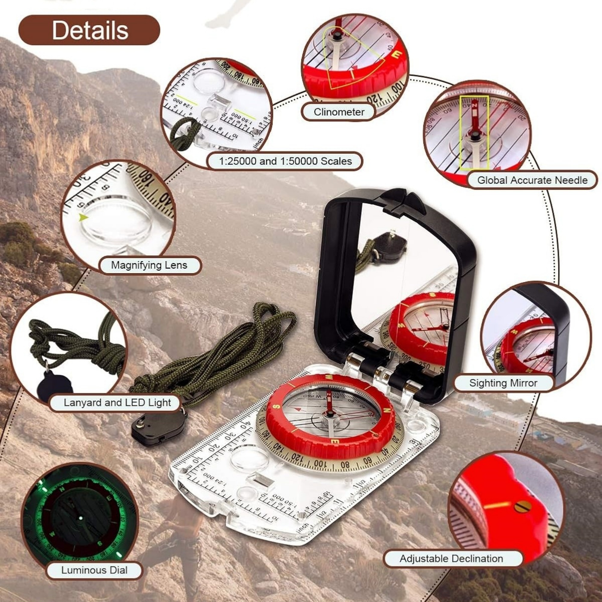Sighting Mirror Compass With Led Light Item No#32082 - Image 5