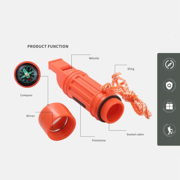 5-In-1 Orange Survival Compass With Whistle Item No#32090 - Image 5