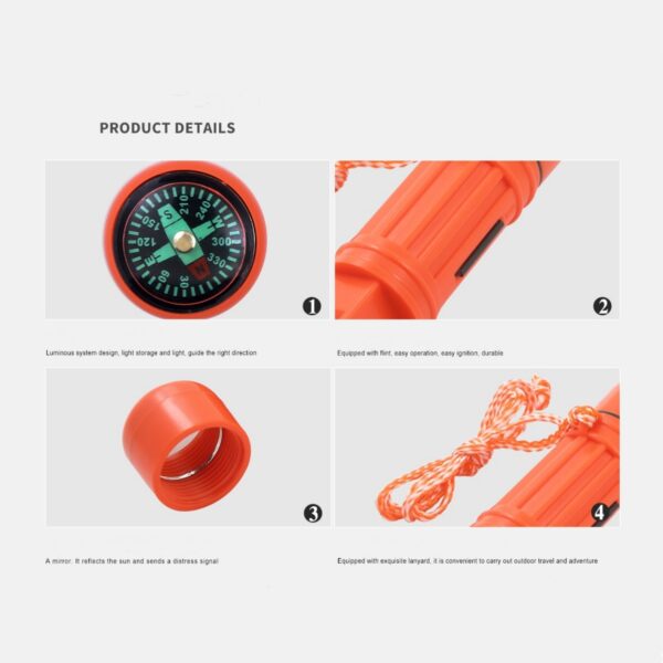 5-In-1 Orange Survival Compass With Whistle Item No#32090 - Image 6