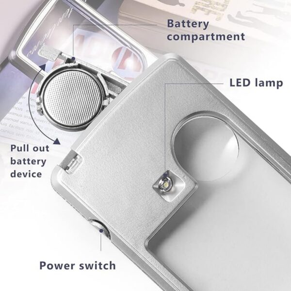 Silver Tone Square Double Mglass Led Illuminated Magnifying Glass Item No#32122 - Image 4