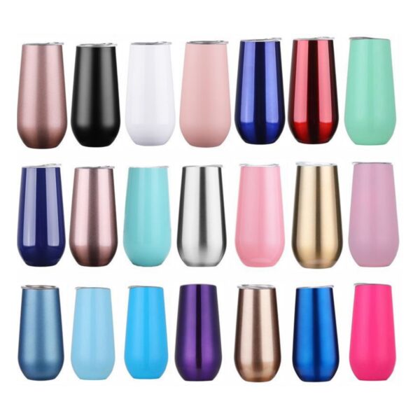 6Oz Stemless Double Insulated Champagne Flute Tumbler With Lid Item No#32233