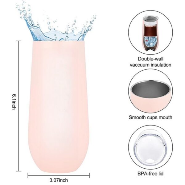 6Oz Stemless Double Insulated Champagne Flute Tumbler With Lid Item No#32233 - Image 3
