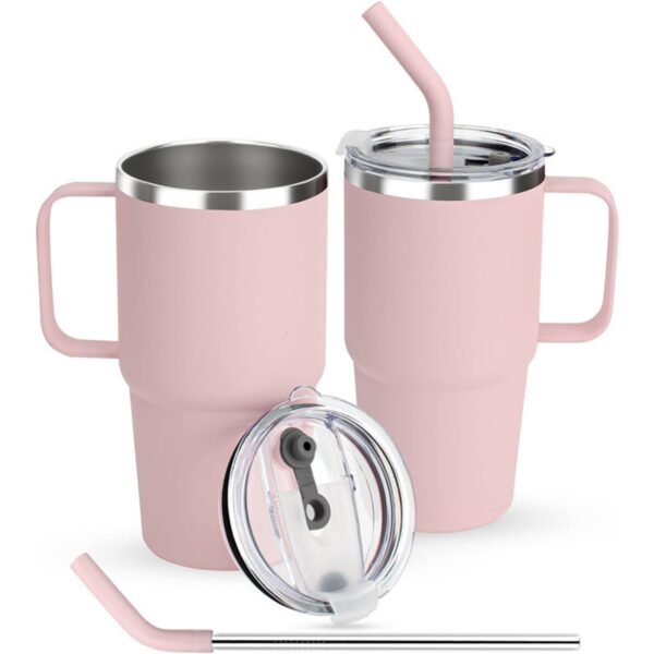 Double Wall Vacuum Stainless Steel Tumbler With Straw And 2 Lids Item No#32236 - Image 2