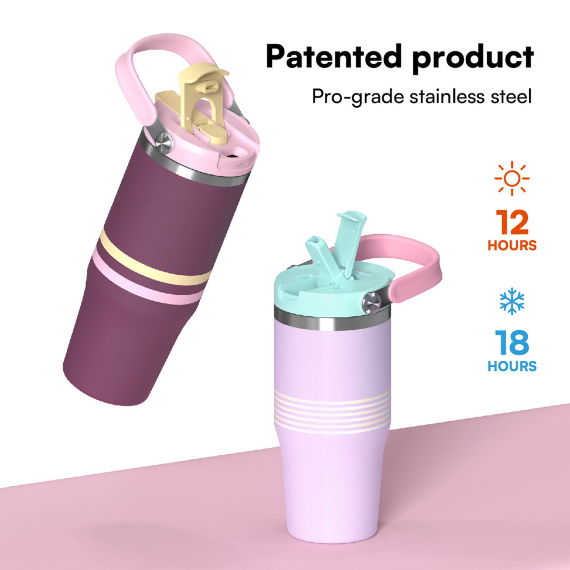 40 Oz Stainless Steel Insulated Water Bottle With 2-In-1 Lid Item No#32333 - Image 2