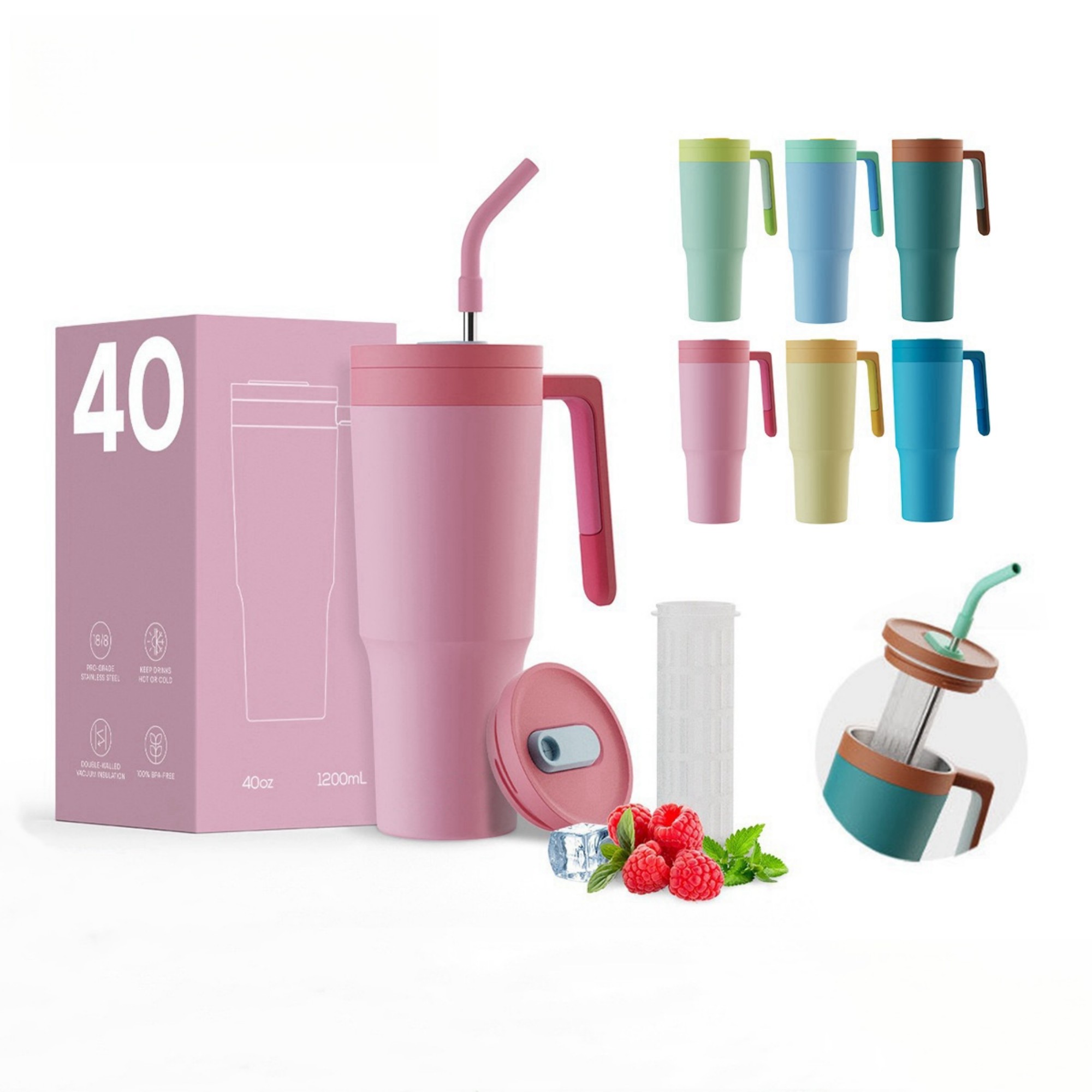 40 Oz Stainless Steel Insulated Water Bottle With 2-In-1 Lid Item No#32334 - Image 2