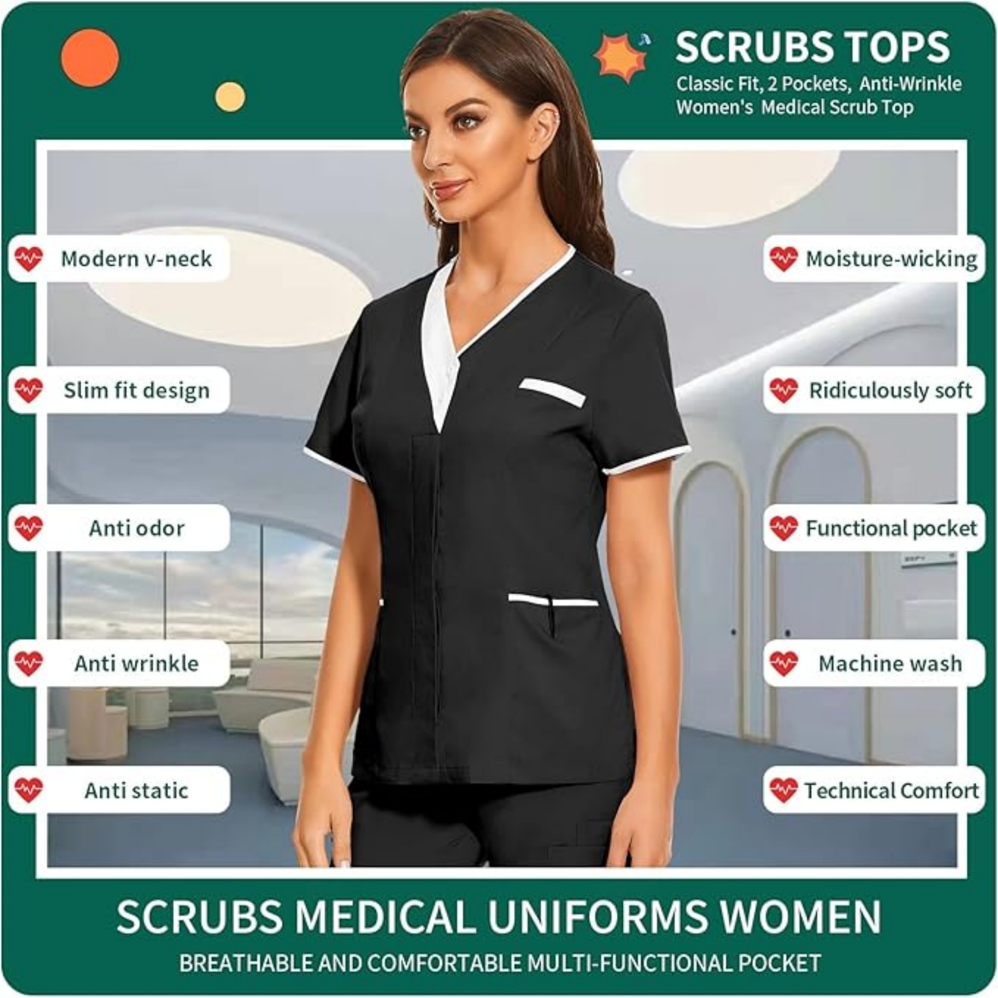 Solid Women V Neck Working Uniform With Pockets Item No#32341 - Image 4