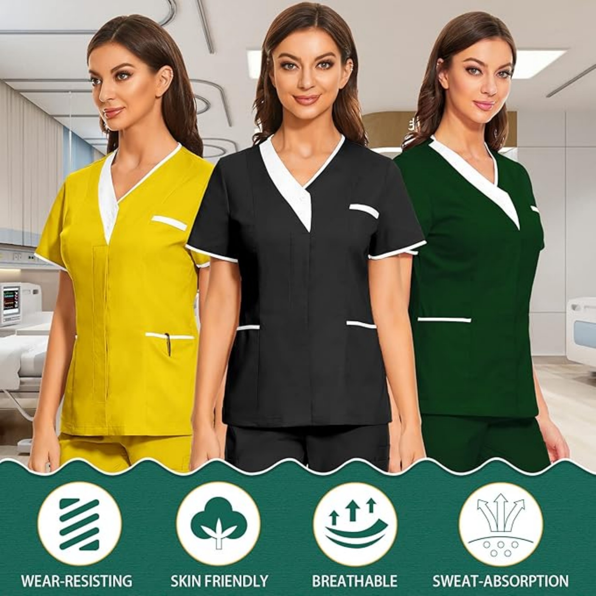 Solid Women V Neck Working Uniform With Pockets Item No#32341 - Image 5