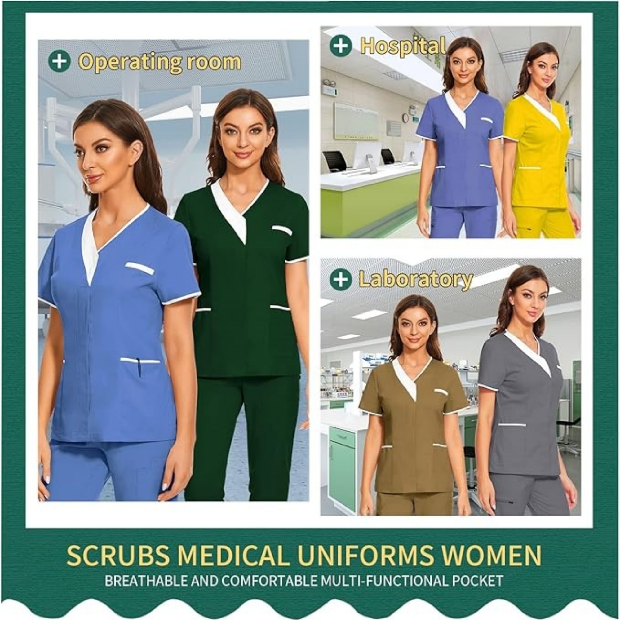 Solid Women V Neck Working Uniform With Pockets Item No#32341 - Image 6