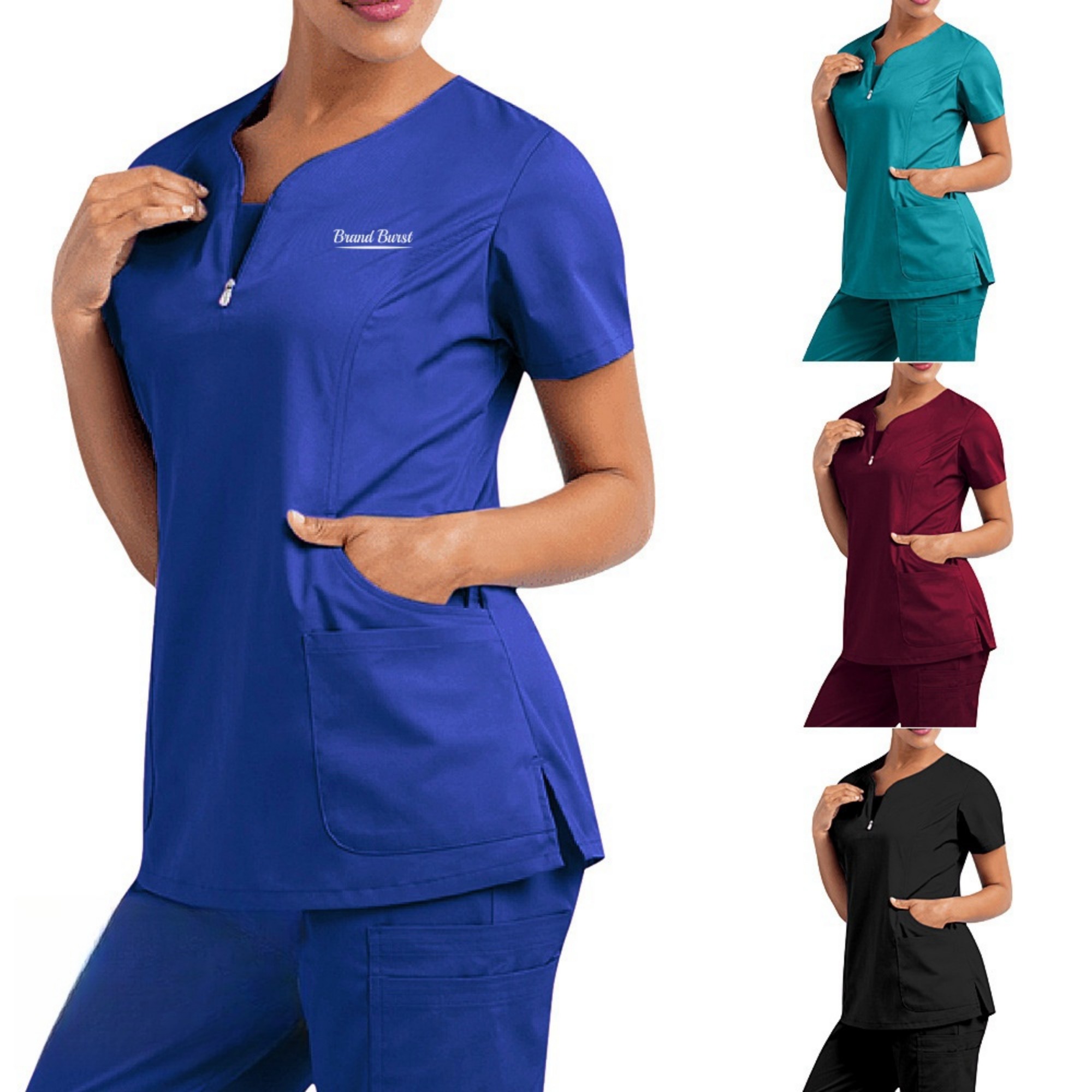 Notched V Neck Scrubs Set For Women Item No#32344