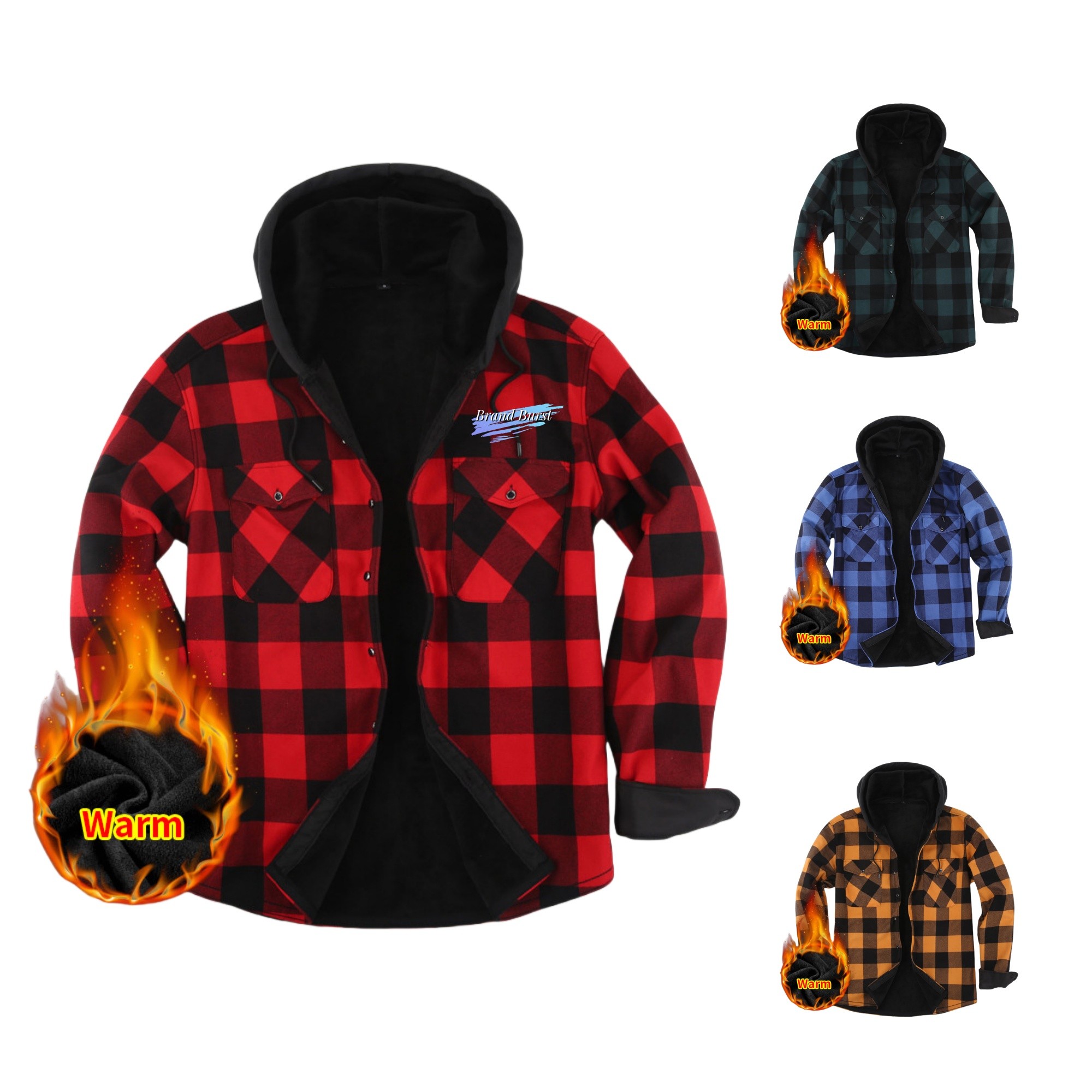 Men's Lined Flannel Jacket With Hood Item No#32351