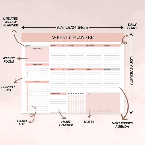 B5 52 Sheets Twin Coil Binding Weekly Planner Item No#32417 - Image 3